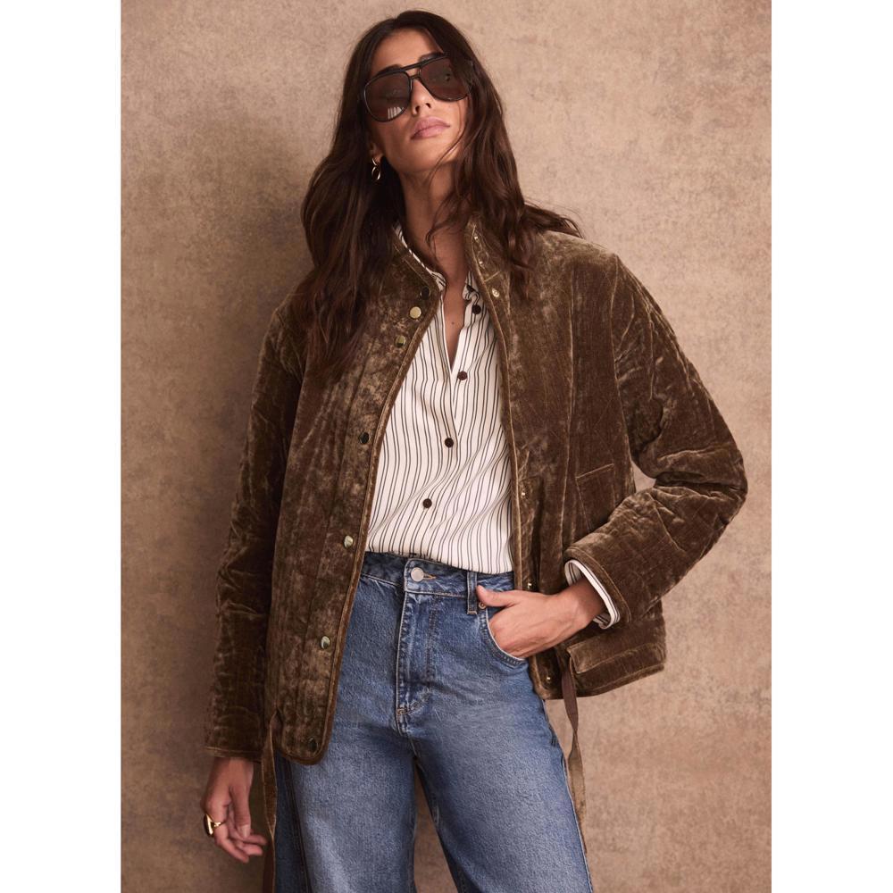 Mint Velvet Khaki Velvet Quilted Jacket